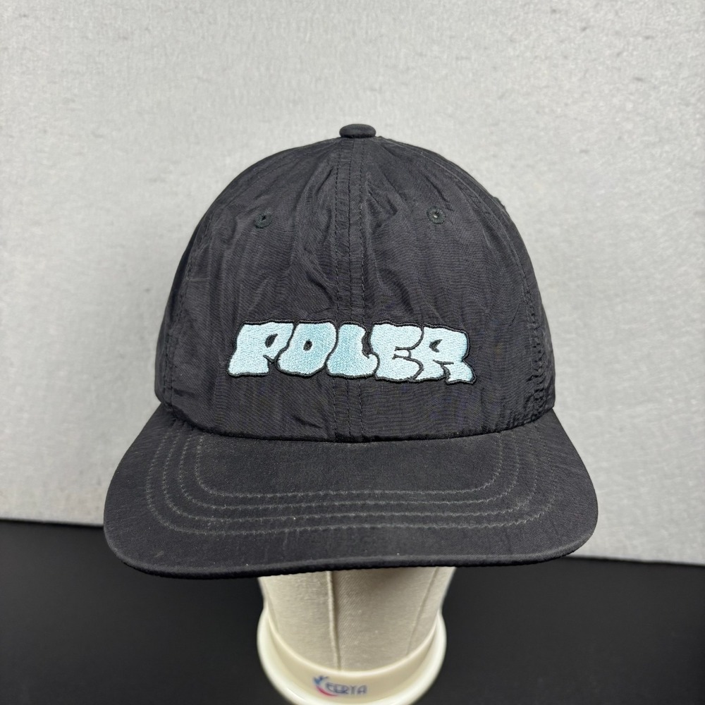 Poler Stuff Nylon 5 Panel Hat Black Wiggle Bubble Logo Camp Vibes Cap Adjustable